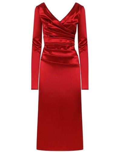 Dolce & Gabbana Satin Draped Calf-length Dress - Red