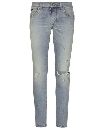 Dolce & Gabbana Washed Skinny Denim Stretch Jeans - Blue