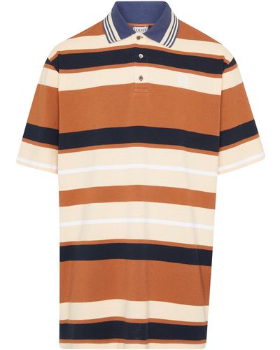 Loewe Poloshirt in Übergröße aus Baumwolle und Leinen mit Streifen - Orange