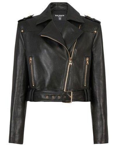 Balmain Short Leather Biker Jacket - Black