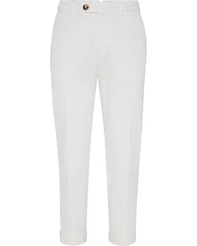 Brunello Cucinelli Pantalon teint en gabardine - Blanc