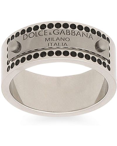 Dolce & Gabbana Bague avec plaquette et détails en strass - Noir