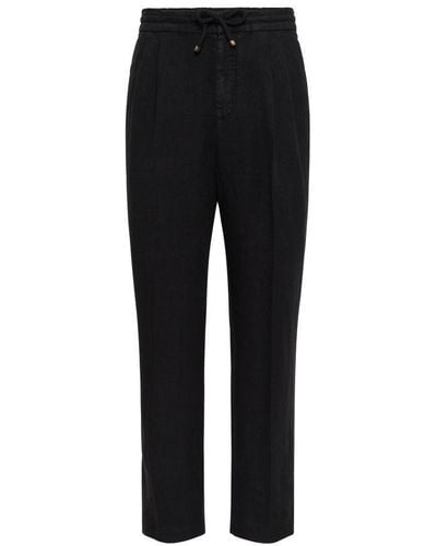 Brunello Cucinelli Leisure Fit Trousers With Drawstring - Black