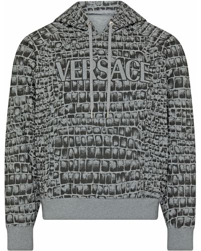 Versace Sweatshirt à capuche imprimé crocodile - Gris