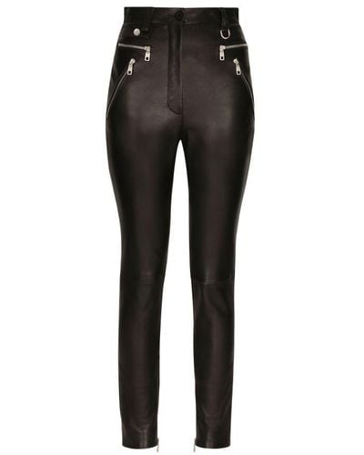 Dolce & Gabbana Faux Leather Jeans With Zipper - Black