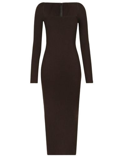 Dolce & Gabbana Technical Jersey Calf-length Dress - Brown