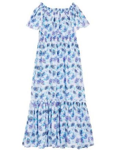 Vilebrequin Long Cotton Dress Flash Flowers - Blue