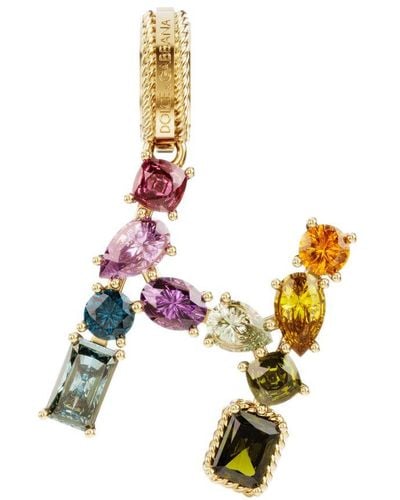 Dolce & Gabbana Rainbow Alphabet H 18 Kt Yellow Gold Charm With Multicolour Fine Gems - Metallic