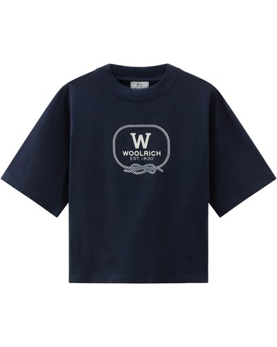 Woolrich T-shirt 100 % coton avec imprimé graphique - Bleu