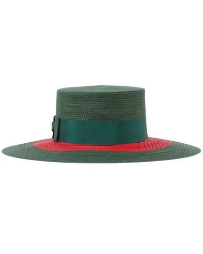 Gucci Verzierter Hut Aus Stroh Mit Ripsbandbesatz - Grün