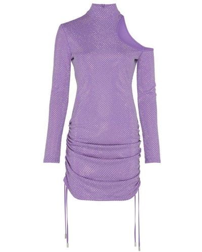 David Koma Jersey Open Shoulder Gathered Dress - Purple