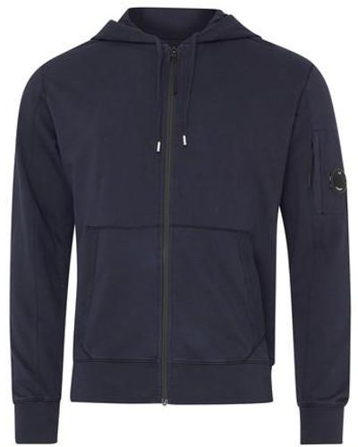 C.P. Company Light Fleece Ribbed Zipped Hoodie - Blue