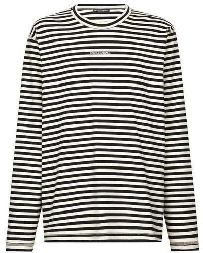 Dolce & Gabbana Long-Sleeved Striped T-Shirt - Black