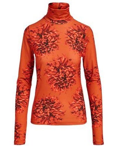 Essentiel Antwerp Red and blue tie-dye printed turtleneck top