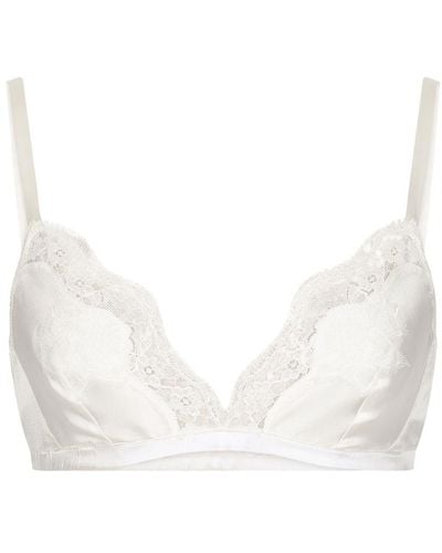 Dolce & Gabbana Soft-Cup Satin Bra With Lace Detailing - Natural