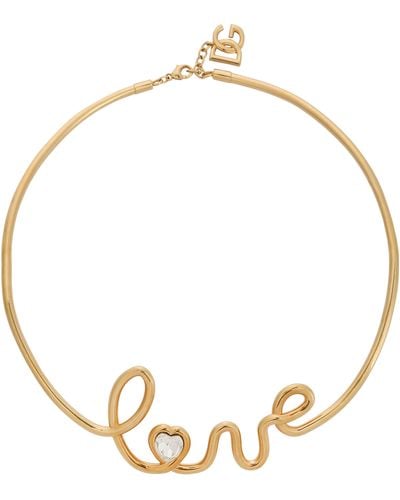 Dolce & Gabbana Collier chaîne avec perles et logo DG - Métallisé
