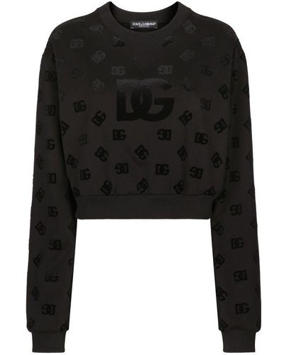 Dolce & Gabbana Jersey Sweatshirt With Flocked Dg Logo Print - Black