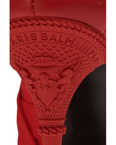 Balmain Moneta Leather And Elastic Sandals With Jacquard Logo - Red
