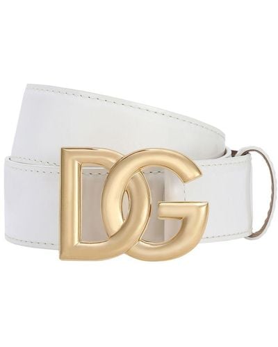 Dolce & Gabbana Shiny Calfskin Belt With Dg Logo - White