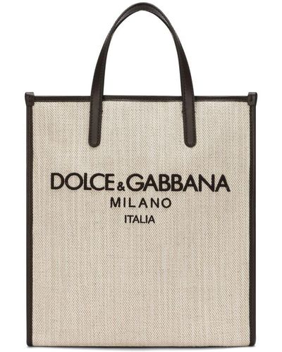 Dolce & Gabbana Small Structured Canvas Tote Bag - Natural