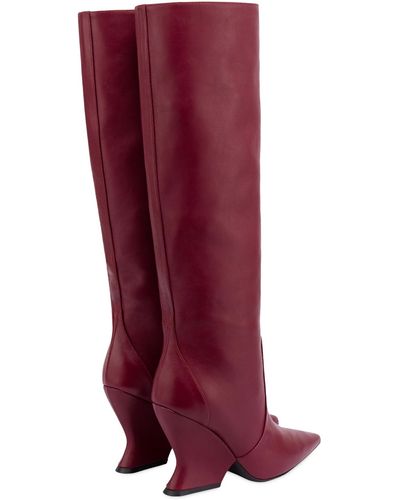 Alberta Ferretti Walking Calf Leather Boots - Red