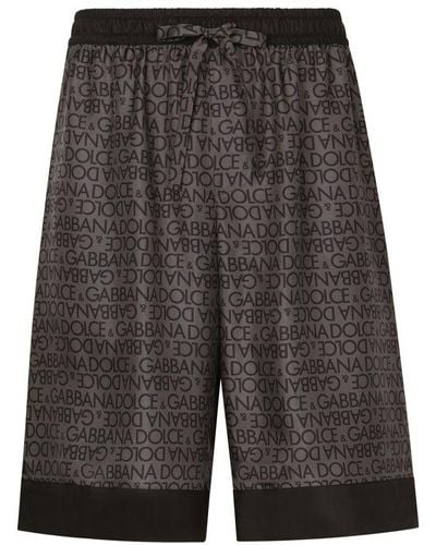 Dolce & Gabbana Silk Logo Print Bermuda Shorts - Gray