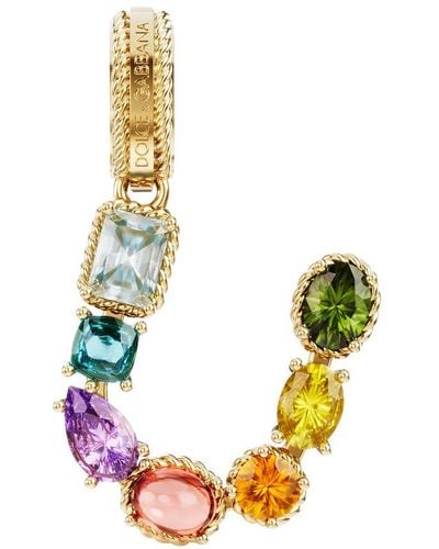 Dolce & Gabbana Rainbow Alphabet U 18 Kt Yellow Gold Charm With Multicolour Fine Gems - Green