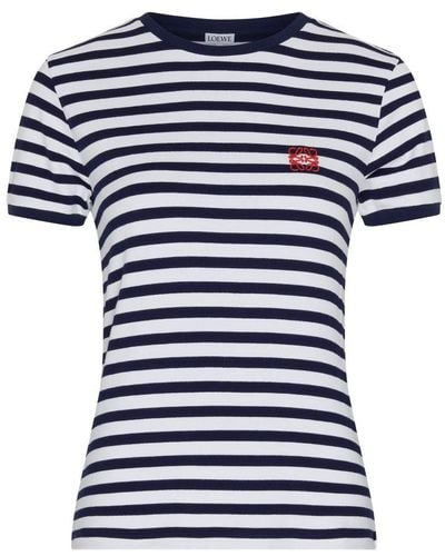 Loewe Anagram-embroidered Striped Stretch-woven T-shirt - Blue