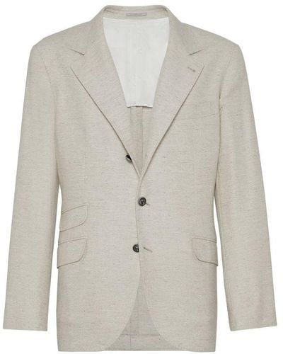 Brunello Cucinelli Wool, Silk And Linen Blazer - Grey