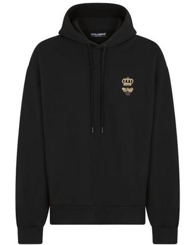 Dolce & Gabbana Sweat-shirt en jersey à capuche et broderie - Noir