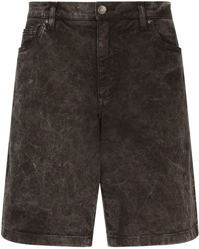 Dolce & Gabbana Short en jean stretch avec effet marbré - Noir