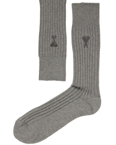 Ami Paris Ami De Coeur Plain Socks - Gray