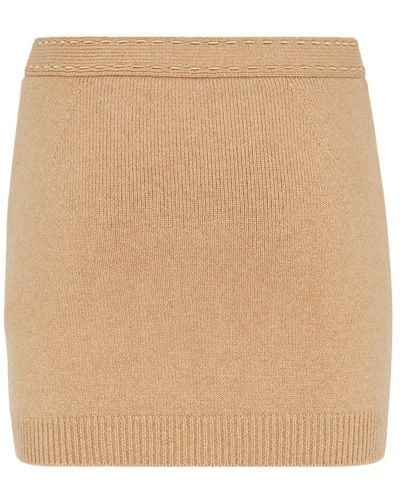 Fendi Short Fitted Skirt. Ribbed Edge - Natural
