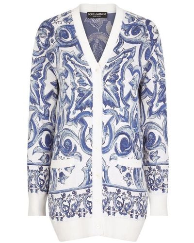Dolce & Gabbana Silk Jacquard Cardigan - Blue