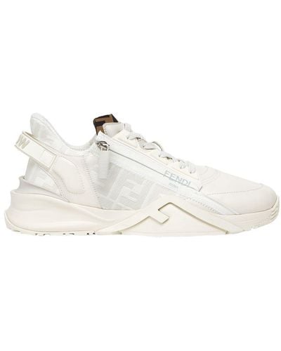 Fendi White Flow Leather Low-top Sneakers - Men's - Calf Leather/rubber/rubberrubber