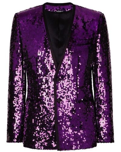 Dolce & Gabbana Sequined Sicilia-Fit Jacket With Satin Piping - Purple