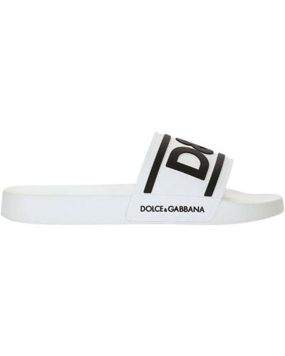 Dolce & Gabbana Rubber Beachwear Sliders With Dg Logo - White