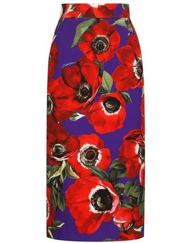Dolce & Gabbana Charmeuse Calf-Length Skirt - Red