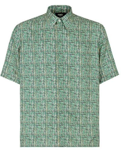 Fendi Shirt With Italian-Style Collar And Short Sleeves - Green