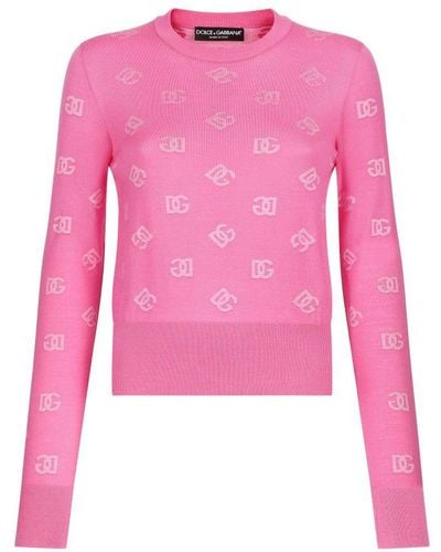 Dolce & Gabbana Wool And Silk Jacquard Sweater - Pink