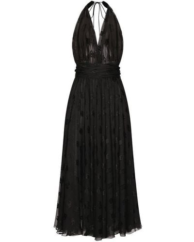 Dolce & Gabbana Sheer Polka-dot Halterneck Dress - Black