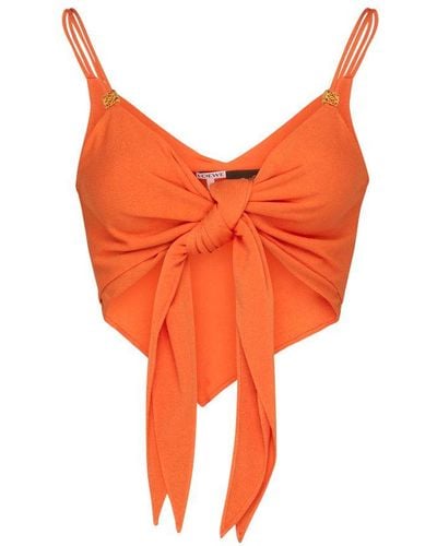 Loewe + Paula's Ibiza Cropped Tie-detailed Embellished Jersey Top - Orange