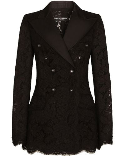 Dolce & Gabbana Blazer Turlington en dentelle stretch à logo - Noir
