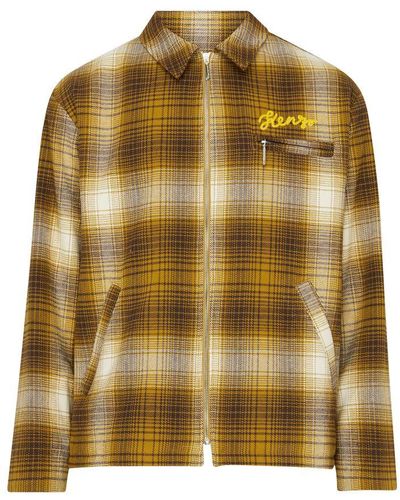 KENZO Plaid Zipped Overshirt - Brown