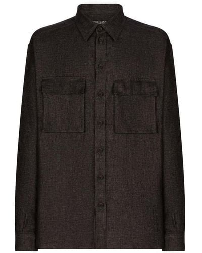 Dolce & Gabbana Textured Linen Hawaiian Shirt - Black