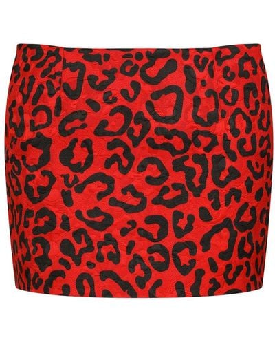 Dolce & Gabbana Leopard-print Brocade Miniskirt - Red