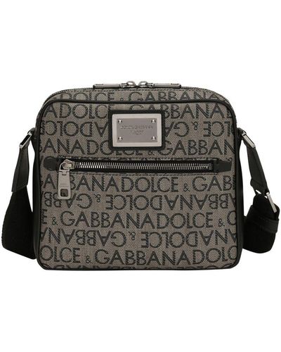 Dolce & Gabbana Coated Jacquard Crossbody Bag - Grey