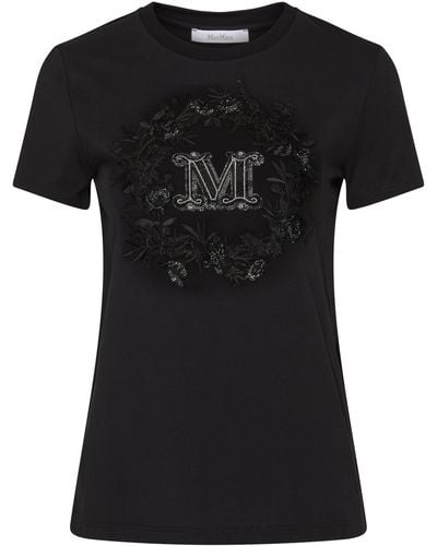 Max Mara T-shirt en coton brodé elmo - Noir