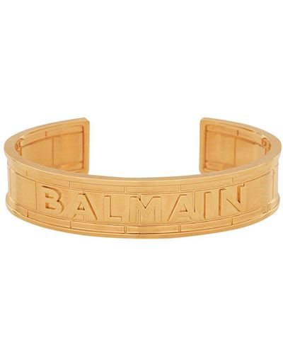 Balmain Gold-plated Brass Cuff Bracelet With Logo - Metallic