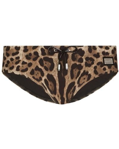 Dolce & Gabbana Leopard-Print Swim Briefs - Brown